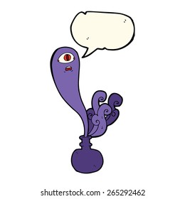 cartoon halloween ghost in bottle with speech bubble