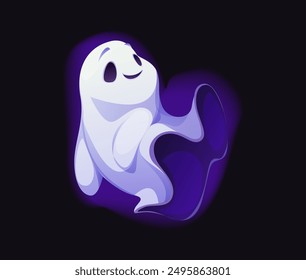 Personaje fantasma de Halloween de dibujos animados, personaje aterrador, monstruo malvado de horror. Adorable Vector sonriente fantasma con un encanto travieso, juguetonamente asusta añadiendo un toque amistoso a la noche de vacaciones