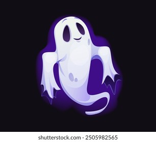 Cartoon Halloween ghost character, scary spooky personage, horror evil monster. Funny vector spirit, spook with smile and playful expression floating and adding charming vibes to spooky holiday season