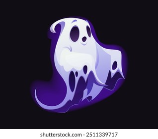 Personaje fantasma de Halloween de dibujos animados o personaje boo espeluznante aterrador, monstruo de Vector. Divertido horror malvado o fantasma poltergeist volando con cara espeluznante para vacaciones de Halloween y emoji de fiesta de truco o trato