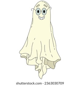 Cartoon Halloween ghost in groovy style