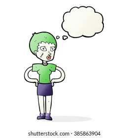 cartoon halloween girl with thought bubble