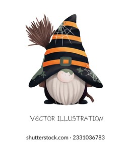 Cartoon halloween gnome funny Watercolor Clip art cute illustrations on transparent background