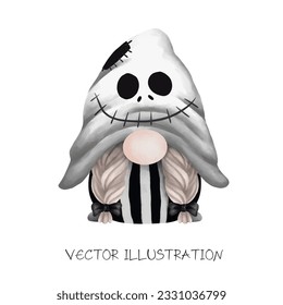 Cartoon halloween gnome funny Watercolor Clip art cute illustrations on transparent background