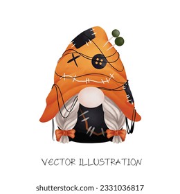 Cartoon halloween gnome funny Watercolor Clip art cute illustrations on transparent background