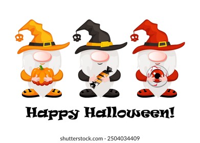 Cartoon Halloween gnomes. Happy Halloween. Vector illustration