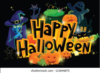 Cartoon Halloween greeting card