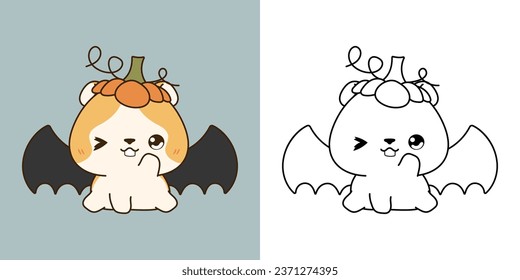 Cartoon Halloween Hamster Clipart for Coloring Page and Illustration. Happy Clip Art Halloween Animal. Cute Vector Illustration of a Kawaii Halloween Rodent in a Vampire Costume. 