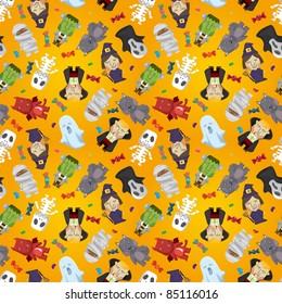 Cartoon Halloween holiday monster seamless pattern