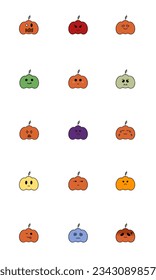 Cartoon Halloween icon set vector. pumpkin show different faces and emotions such as love, angry, surprise, happy, sad, thoughtful, excited, stick out tongue in white background. Vector illustration.