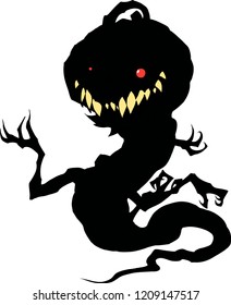 Cartoon halloween illustration of a funny monster. Bogy with sharp claws and scary pumpkin head. Hand drawn mascot isolated