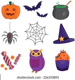 Cartoon Halloween item and decorative toy collection icons, create by vector