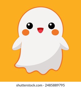 Cartoon Halloween kawaii ghost character with wide eyes, blushing cheeks, and a playful grin. Isolated vector adorable baby phantom, cute and spooky personage rejoice and express positive emotions