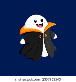 Caricatura Halloween kawaii fantasma Drácula, vector de festividad de horror personaje divertido de boo. Truco de Halloween o fiesta de regalo divertido lindo fantasma en el disfraz de la capa de Drácula con colmillos de vampiros