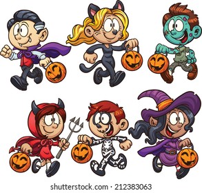 Cartoon Halloween kids. Vector clip art illustration with simple gradients. Each on a separate layer.