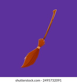 Cartoon Halloween magic witch broom. Isolated vector broomstick with supernatural powers, enables witches to soar through the sky and perform enchanting spells. Symbol of mystical flight and sorcery