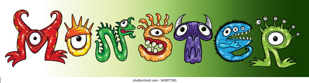 cartoon halloween mutant monsters text design