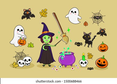 Cartoon Halloween on Pasty Brown Background