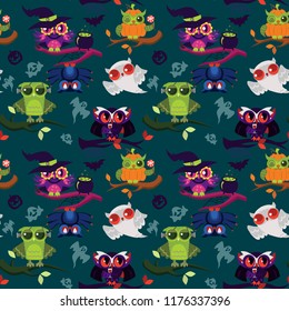 Cartoon Halloween owls endless texture