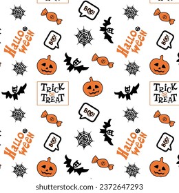 Cartoon Halloween pattern with doodle hand-drawing elements
