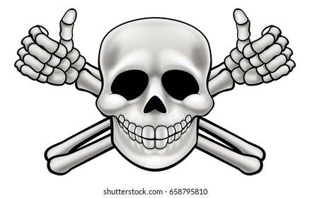 Cartoon Halloween pirate skull and crossbones skeleton thumbs up illustration
