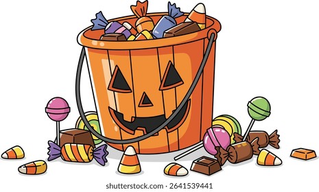 Cartoon Halloween Pumpkin Bucket with Candies and Sweets for Trick or Treat