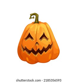 Cartoon Halloween Pumpkin Character With Scary Smile And Spooky Face, Isolated Vector. Halloween Holiday And Trick Or Treat Party Pumpkin With Carving Of Creepy Grin Smile And Teeth