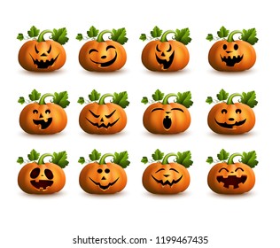 Cartoon halloween pumpkin collection set isolated on white background