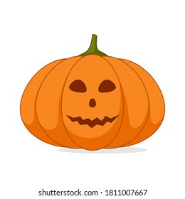Cartoon halloween pumpkin, funny faces with shadow on white background, vector illustration	