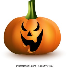 Cartoon halloween pumpkin with happy face on white background