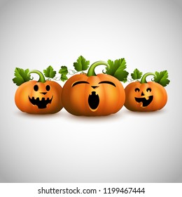 Cartoon halloween pumpkin with happy faces isolated on white background