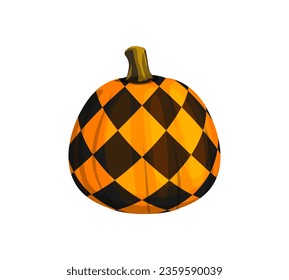 Cartoon Halloween Kürbis mit Harlequin-Ornament für Feierabend Horror Nacht, Vektorgrafik bemalt Dekoration. Halloween-Deko-Kürbis mit harlequin-Mustern aus schwarz-orangefarbenem Rhombus für Trick oder Leckereien