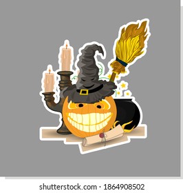 Cartoon halloween pumpkin hat for web design. Happy halloween vector illustration.