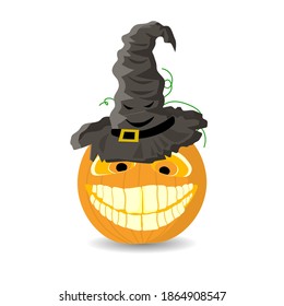 Cartoon halloween pumpkin hat for web design. Happy halloween vector illustration.