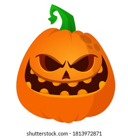 Cartoon  halloween pumpkin head with scary expression. Vector illustration of jack-o-lantern character