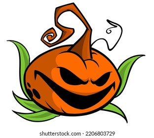 Cartoon  halloween pumpkin head with scary expression. Vector illustration of jack-o-lantern character isolated