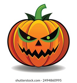 Cartoon Halloween Pumpkin Head With Scary Expression