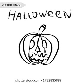 Cartoon halloween pumpkin icon. Front view. Hand drawn vector graphic illustration. Isolated object on a white background. Vector EPS 10.