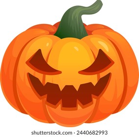 Cartoon halloween pumpkin icon. Horror face lantern isolated on white background