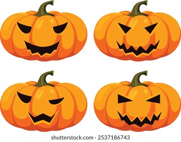 Caricatura de Halloween Ilustraciones de calabaza Caras Jack-O-Lantern