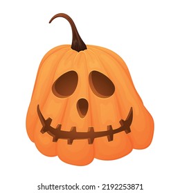 Cartoon halloween pumpkin jack lantern, cut out smiling grimace, vector isolated illustration.