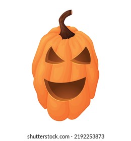 Cartoon halloween pumpkin jack lantern, cut out smiling grimace, vector isolated illustration.