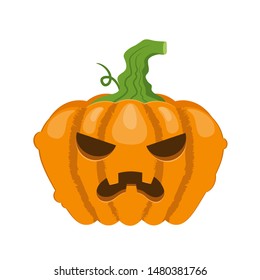 Cartoon halloween pumpkin. Orange pumpkin with carving scary smiling cute glowing faces. gourd vegetable Decoration or spooky holiday happy face, October nature vector isolated icon 