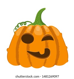 Cartoon halloween pumpkin. Orange pumpkins with carving scary smiling cute glowing faces. Decoration gourd vegetable or holiday spooky happy face, october nature vector isolated icon 