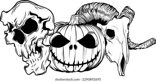 cartoon halloween pumpkin over white background, silhouette style, vector illustration