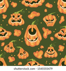 Cartoon Halloween pumpkin pattern, vector illustration