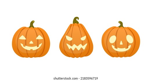 Cartoon halloween pumpkin set. Cute traditional halloween lantern vector collection.