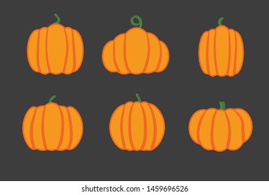 Cartoon halloween pumpkin set. Different shapes and sizes orange gourd isolated on white background.