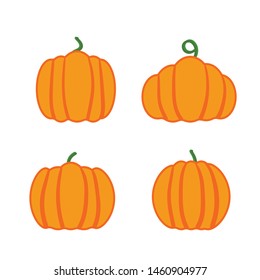 Cartoon halloween pumpkin set. Different shapes and sizes orange gourd isolated on white background.