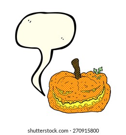 cartoon halloween pumpkin with speech bubble